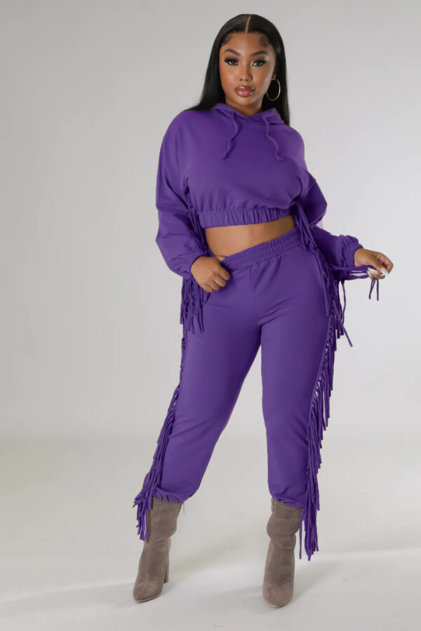 Cropped Hooded Tassels Sweater Pants Two Piece Set Angel Drip