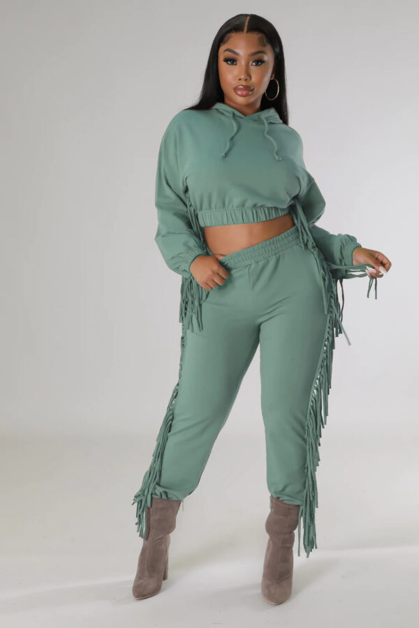 Cropped Hooded Tassels Sweater Pants Two Piece Set Angel Drip