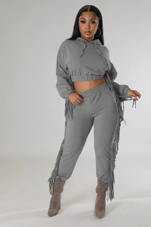 Cropped Hooded Tassels Sweater Pants Two Piece Set Angel Drip