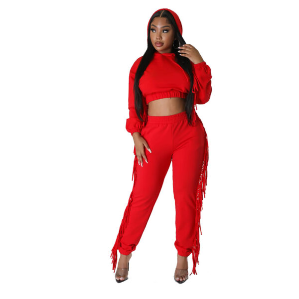 Cropped Hooded Tassels Sweater Pants Two Piece Set Angel Drip