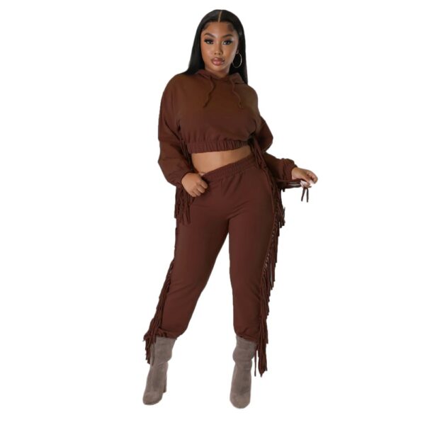 Cropped Hooded Tassels Sweater Pants Two Piece Set Angel Drip