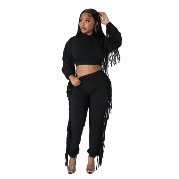 Cropped Hooded Tassels Sweater Pants Two Piece Set Angel Drip