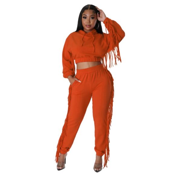 Cropped Hooded Tassels Sweater Pants Two Piece Set Angel Drip